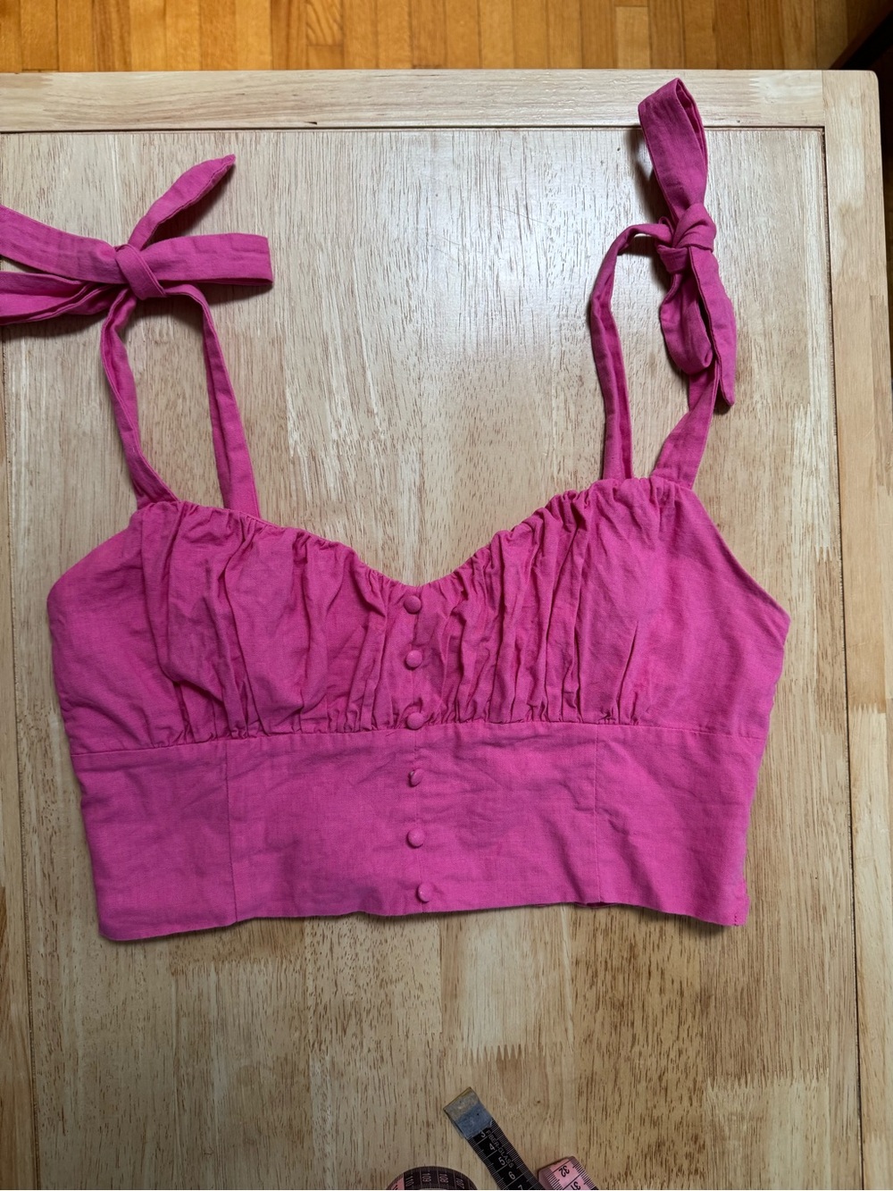 Altar'd State Hot Pink Linen Rayon Tie-Strap Crop Bralette Top • Size L
